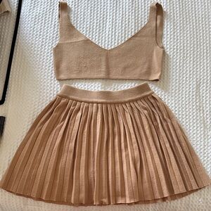 Tan Pleated Skirt and Crop Top Tennis Set
